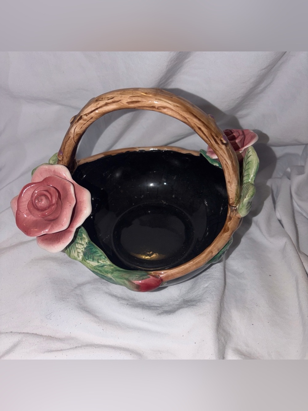 Midnight rose By Fitz & Floyd Ceramic Black basket